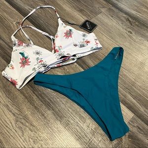 ZAFUL - Floral bikini top with Turquoise Bottoms